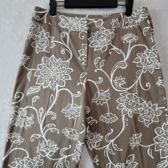 TALBOTS Womens Stretch Cotton Capri Pants Brown Floral Size 12 RN#73058 USA - Picture 2 of 12